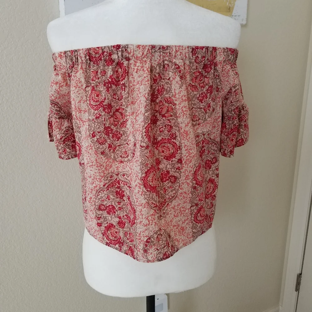 Madewell Paisley Print Off the Shoulder Silk Blouse Size M - Picture 3 of 7